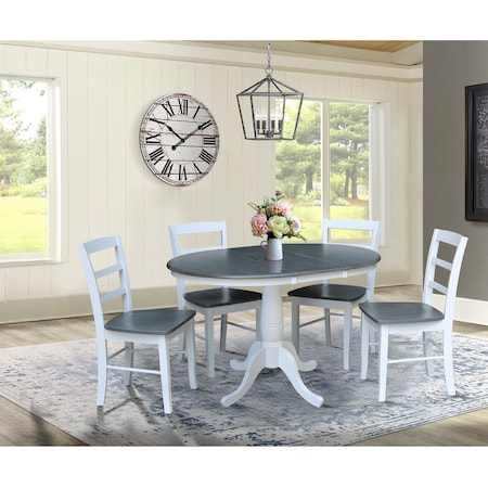 International Concepts 36 in. Round Extension Dining Table with 4 Madrid LadderBack Chairs - 5 Piece Dining Set K05-36RXT-C2-4